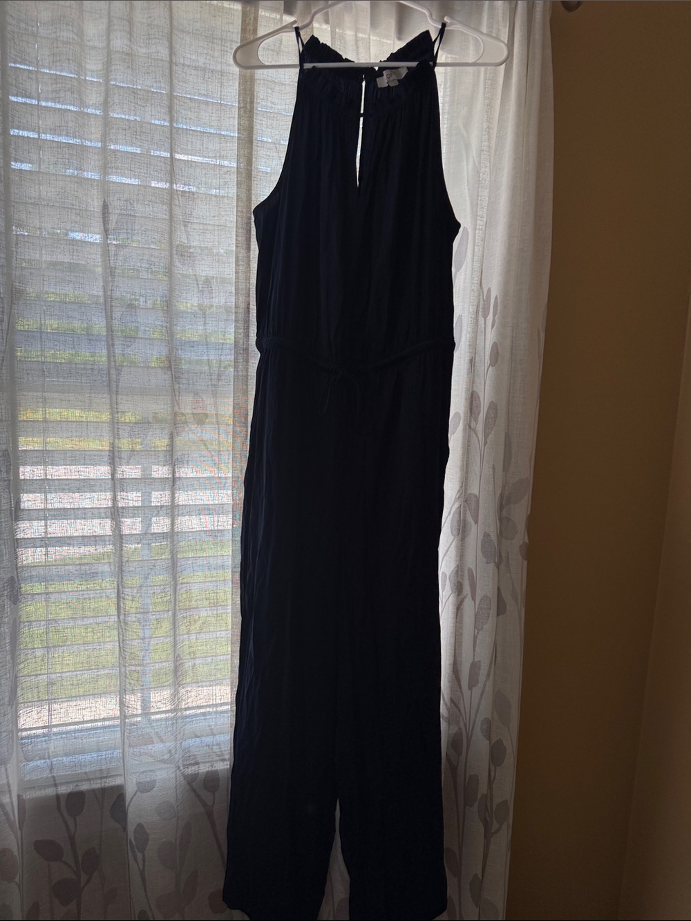 LOFT Navy Sleeveless Jumpsuit with Tie Waist